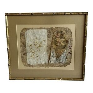 Original Mixed Media Abstract Art Collage Painting Multicolor Bamboo Frame Art